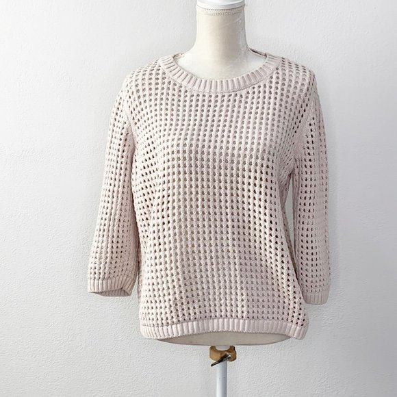 COS Sweaters - COS Crochet Knit Pullover Top Cream Size Medium Wool Blend Crew Neck Q73